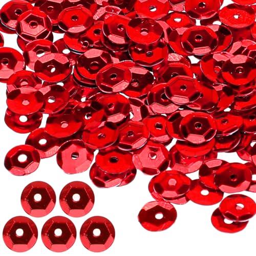 Mozeat Lens 4000 Lentejuelas Para Manualidades - Kit de Lentejuelas Rojas a Granel Para Coser - Ø 6 mm, Brillantes Para Manualidades
