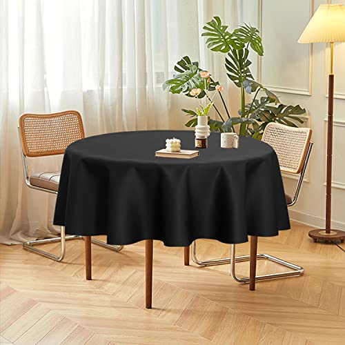 Image of sancua 2 Pack Round Tablecloth 70 Inch Black, Stain and Wrinkle Resistant Table Cloth - Washable Polyester Table Cover for Dining Tables, Buffet Parties and Camping