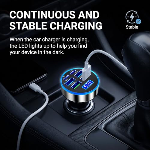Image of 6 Ports Fast Car Charger with Voltage Monitor,Car Cigarette Lighter USB Charger (PD+QC3.0) Compatible with iphone13 /14 /15 & Most Android Models,Car Must Haves USB C Car Charger (1PCS)