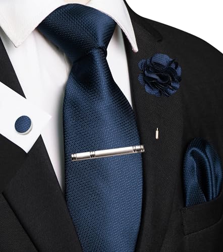 Image of JEMYGINS Mens Tie and Lapel Pin Necktie Pocket Square Cufflinks and Tie Clip Sets for Business Casual 5PCS