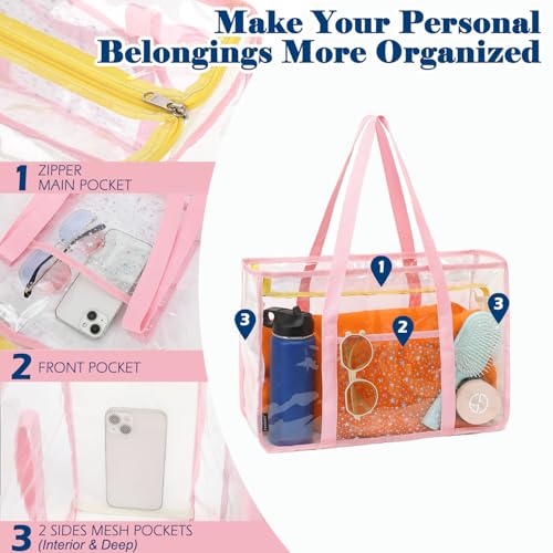 Image of Fammart Clear Beach Bag for Women, Large Pool Tote Cruise Vacation Essentials - Zipper Closure, Waterproof, Sandproof