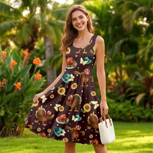 Image of TOADDITDO Women's Sleeveless O Neck Beach A-Line Party Coctail Tank Dresses Flared Sundress