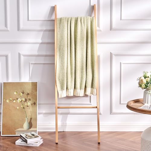 Image of CozeCube Reversible Knitted Throw Blanket, Sage Green White Melange 50 inchx60 inch