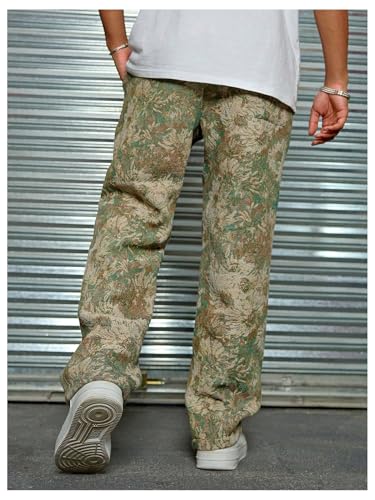 Verdusa Men's Boho Floral Print Casual Pants Grunge Straight Leg Long Trousers2