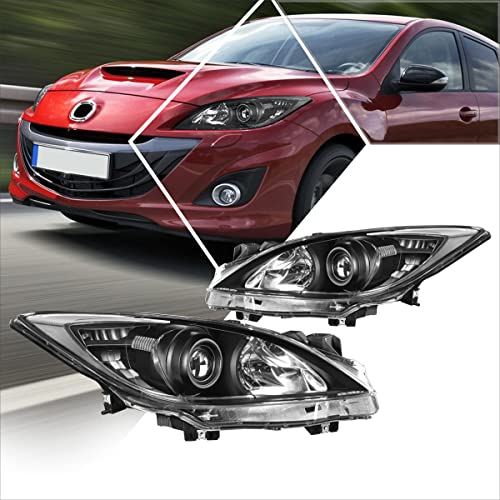 2Pcs Replacement Projector Headlights Assembly Compatible with 10-13 Mazda 3,Black Housing/Clear Corner