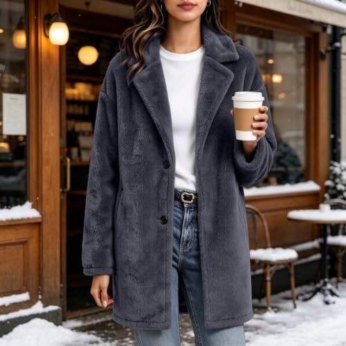 Fall Jackets for Women Fuzzy Fleece Sherpa Jacket Warm Oversized Long Cardigan Coat Black L - image 3