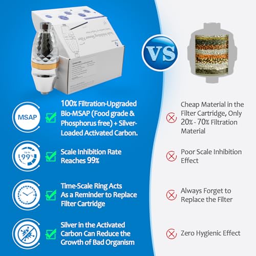 BriskSpring Duschfilter mit Zeit-Erinnerung, Duschfilter mit Vitamin C für hartes Wasser, Kalkfilter Dusche zur Entfernung von Chlor und Schwermetallen, 2-in-1 Wasserenthärter, Silber