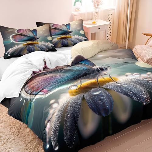 Housse de couette papillon imprimée 3D en microfibre pour lit 2 personnes