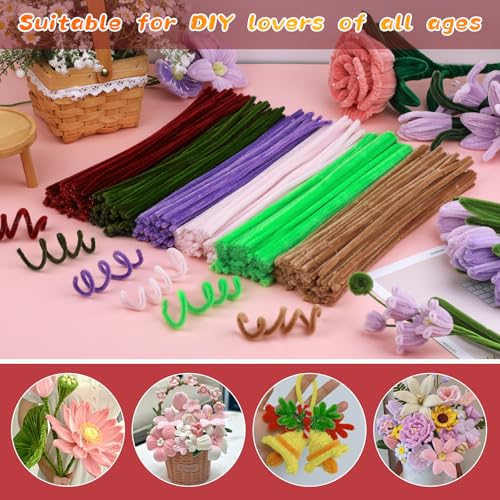 Image of 100Pcs Pipe Cleaners, Wine Red Chenille Stems for Flowers Making