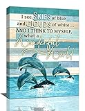 Dolphin Decor Wall Art Nautical Bathroom Decor Ocean Themed Dolphin Pictures Wall Decor Inspirational Quotes Canvas Print Artwork Home Decoration For Bathroom Living Room Bedroom Office Framed 12'x16'