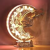 FUNPOLA LED 3D Wooden Puzzle Christmas Night Flight Moon Lamp, DIY Craft Kit Festive Nightlight for Holiday Décor, Unique for Adults and Kids,Brown
