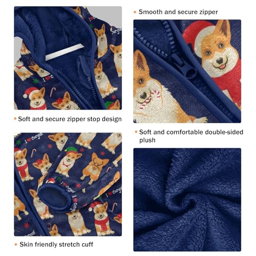 Boys' Fleece Hoody Jacket Zip Up Coat Warm Fall Winter Plush Jacket Christmas Corgis Long Sleeve Outerwear3