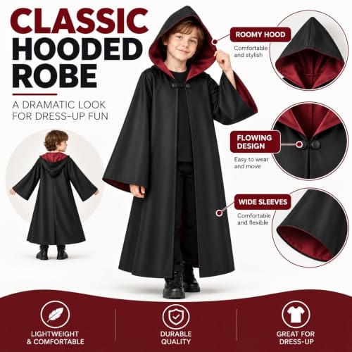 Wizard Costume Set for Kids 8-12, Black Robe & Accessories for Halloween - image 5