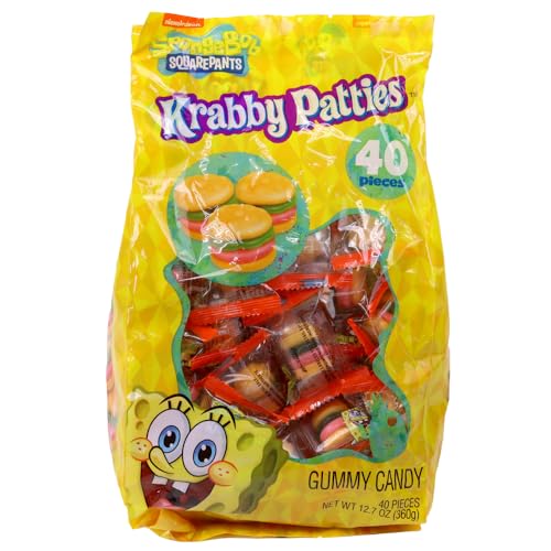 Nickelodeon SpongeBob Squarepants Krabby Patty Gummy Candy, Individually Wrapped Pattie (40 Count), Halloween Candy