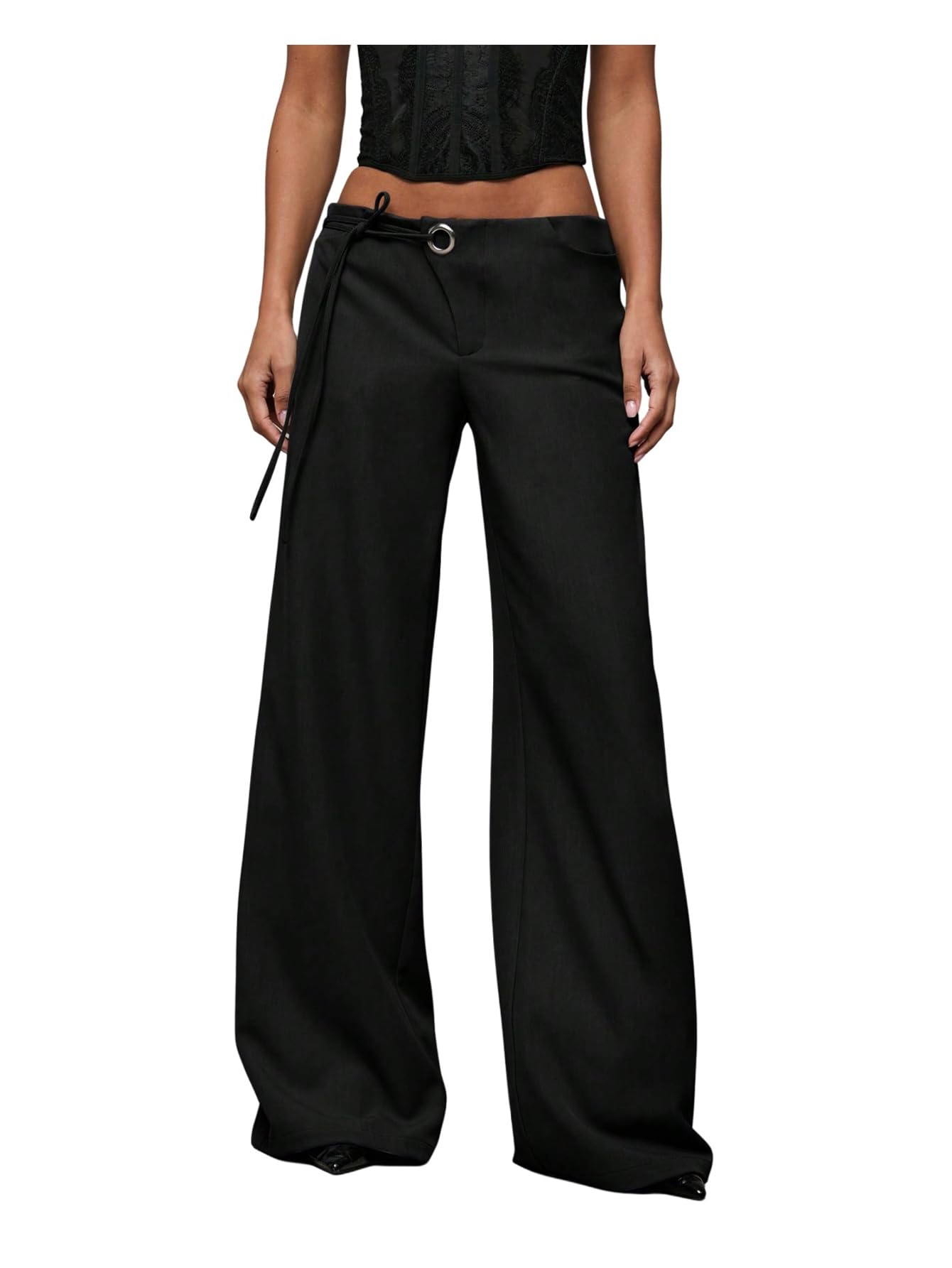 GORGLITTER Women's Low Rise Waisted Dress Pants Wide Leg Straight Trousers Work Slacks Pants Business Casual Outfits