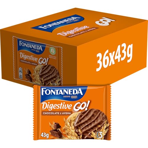 Fontaneda Galletas Digestive Go! con Cereales, Chocolate y Avena- 36 Bolsas Individuales de 43 g