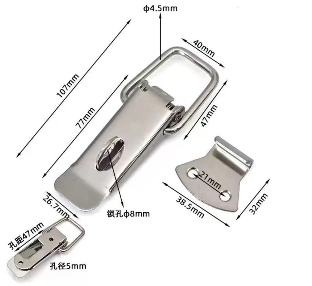 Chiusura a Tensione in Acciaio Inossidabile, Chiusura a levetta caricata a Molla Hasp 58-107mm 2 Pezzi in Acciaio Inossidabile 304(B,107mm)
