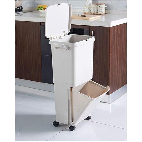 Miniatura 9 de HZTEC Plastic Trash Can Kitchen Trash Can Dry and Dry Separation with Cover Bathroom Living Room Bedroom Home Kitchen Children Double Large