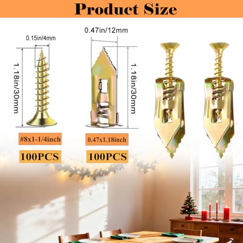 Image of Self Drilling Drywall Anchors and Screws Kit, 200PCS | 0.47x1.18Inch, Wall Anchors for Drywall, No Drill Drywall Anchors, Holds Up to 66LBS, For Picture & Mirror Hanging