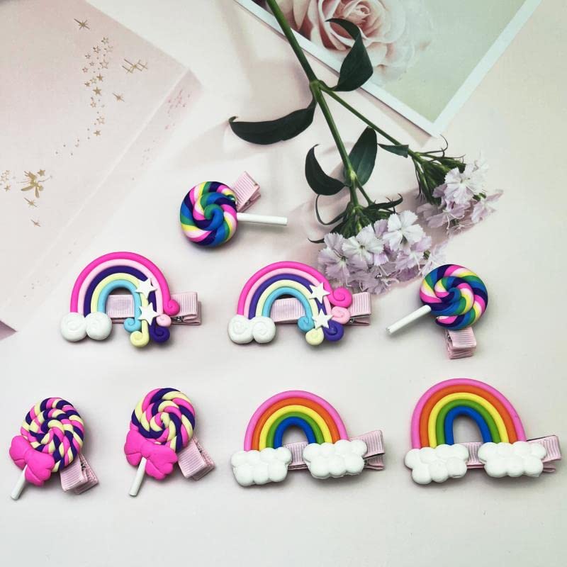 Miniatura 4 de Pinza para el pelo para bebés, niñas, 22 unidades, lindos pasadores de Haipins, accesorios de arco iris, piruleta, cocodrilo, totalmente cubiertos