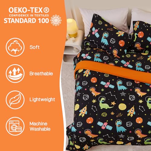 Image of Yibeizi Kids Twin Bed Comforter for Boys Space Dinosaur Bedding Sets