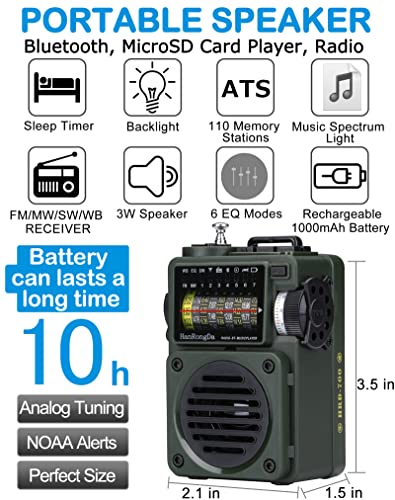 Hanrongda Radio, Bluetooth Speaker Support Microsd Card, Fm Mw Wb Shortwave Receiver With Noaa Alerts And Sleep Timer, Rechargeable Retro Analog Radios With Backlit And Ats Preset For Camping Hrd700 #TOP1