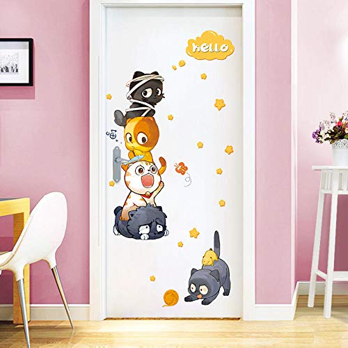 Etiqueta engomada decorativa de la pared del corazón de la muchacha rosada Etiqueta engomada de la puerta Papel pintado autoadhesivo-Naughty cat_in Cover