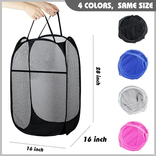 Image of Collapsible Pop Up Laundry Hamper, Extra Large Mesh Foldable Laundry Basket Bag, 28 inch x 16 inch x 16 inch, 4 Pack (Black + Pink + Grey + Blue)