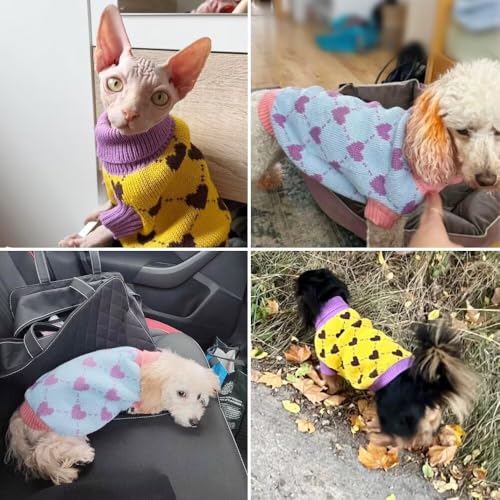 EASTLION Hundepullover,Sweater für Hunde,Rollkragenpullover mit Strickmuster,Wärmender Wintermantel für Hunde,Welpen und Katzen (XS,Blau)