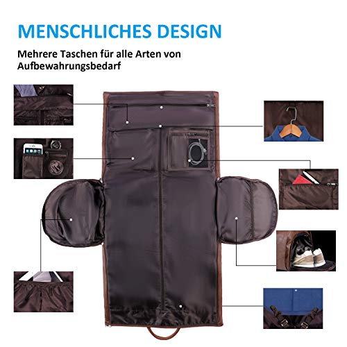 Image of seyfocnia Convertible Travel Garment Bag,Carry on Garment Duffel Bag for Men Women - 2 in 1 Hanging Suitcase Suit Business Travel Bag, Brown-leather, One size, Modern