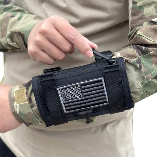 Bolsa tática para mapas de braço, porta-documentos, suporte de pulso, suporte para mapa de pulso, capa de mapa, bolsa de braço militar, emblema tático da bandeira dos EUA (preto)