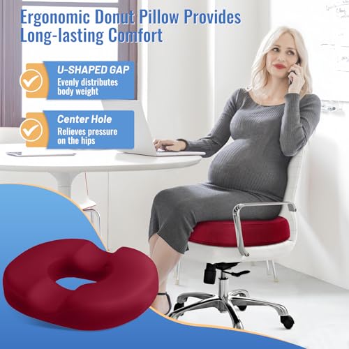 Image of CloudBliss Donut Pillow Stadium Seat Cushion for Tailbone Pain Relief and Hemorrhoids, Memory Foam Seat Chair Cushion, Portable Seat Cushions for Bleachers, Car, Home & Office