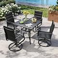 VONZOY 5 Pieces Patio Dining Set, Padded Patio Outdoor Furniture Set of 4 Patio Swivel Dining Chairs and 36" Patio Spliced Square Tabletop with Umbrella Hole, for Deck, Backyard, Poolside & Garden