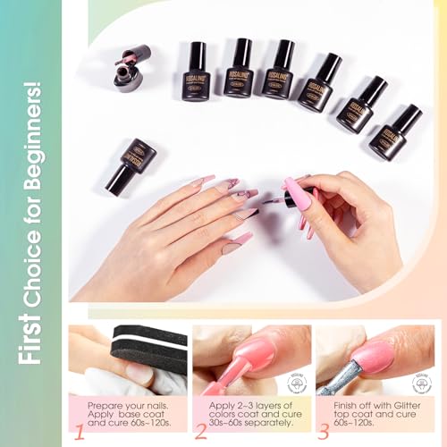 Image of ROSALIND 65PCS Gel Nail Polish Set, 60 Colors Glitter Red Gel Polish with 5 Bottles of Base and Glossy Matte Top Coat Soak off Nail Set Suitable for All Seasons