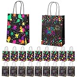 10 Stück Mitgebsel Tüten, Leuchtende Geschenktüten Kindergeburtstag, 15×21×8cm Geburtstagstüten Kinder,Schwarz Mit Motiv- Und Buchstabendruck, Für Neon-Themenpartys