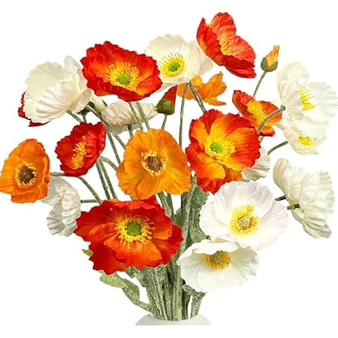 GemJelry Artificial Flowers 6Pcs Artificial Poppy Silk Flowers with Stems Faux Poppy Flowers Bulk Fake Flowers for Wedding Home Party Table Indoor Outdoor Decor Cover
