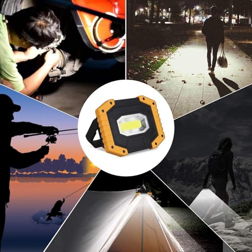 LED Arbeitsstrahler, T-SUN Baustrahler Akku tragbares wasserdichter Arbeitslicht mit 2*Wiederaufladbare Batterien, USB, 3 Lichtmodi für Baustelle Garage Werkstatt(1 pack)