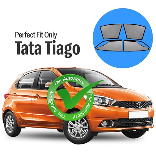Image of AutoStory Magnetic Car Sunshade for Tata Tiago | Front Half Cut for Mirror Visibility + Rear Full Coverage with Zipper | Heavy Heat & UV Protection | Privacy Side Window Curtains Shades