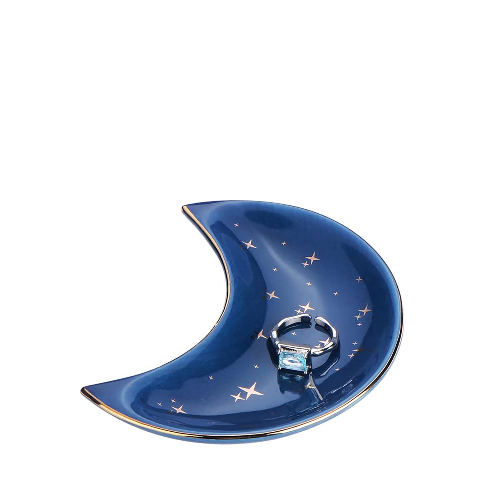 GenericKangce Jewelry Tray Trinket Dish 1pcs Platter Display Stand Food Plate Necklace Platter Rings Storage Plate Porcelain Ceramics Moon Shape-Blue