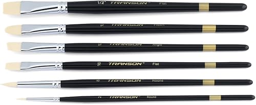 Miniatura 6 de Transon Juego de 6 pinceles para pintura artística, cerdas flexibles para acuarela, acrílico, gouache, óleo, cuero, lona y pintura facial