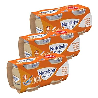 Nutribén Potitos pack Merienda  Introducción a la Manzana  Naranja  Plátano y Pera  Sin almidones   Desde los 4 meses  3 bipacks  6 x 120gr 