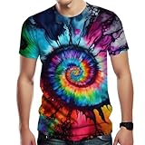 Srcnhim Men's Psychedelic Colorful The Eye of God Rainbow Short Sleeve 3D Printing Tie-Dye T-Shirt Tee,Blue,L