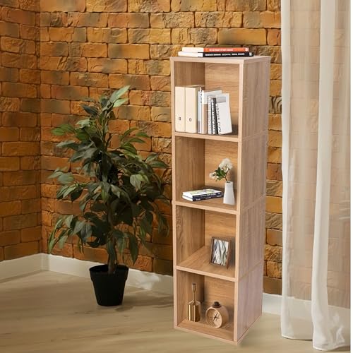 Image of 4 Cube Storage Organizer Wooden Bookshelf, 4 Cube Shelf Bookcase, Small Bookshelf Storage Organizer, 4 Cube Storage Shelf for Bedroom, Small Bookshelf for Living Room and Office (Natural)