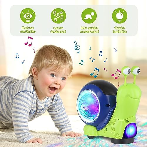 Crawling Snail Baby Toy, Electric Music Snail Walking Baby Toy, Light Interactive Walking Sensory Toys, Birthday Gifts for Kids, Electronics Pet Toys with Automatically Avoid Obstacles
