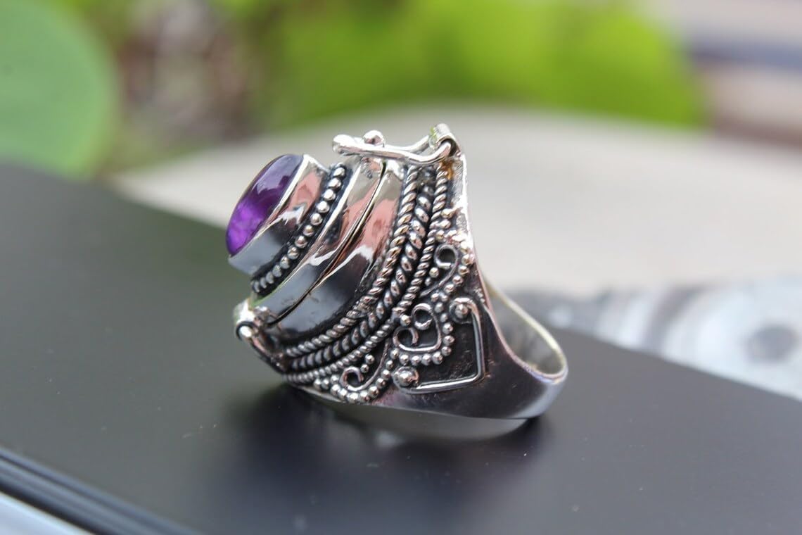 Beautiful Poison Ring For Mother's Day Gift, 925 Silver Plated Rings For Women And Girls With Natural Amethyst Gemstone Rings For Gift