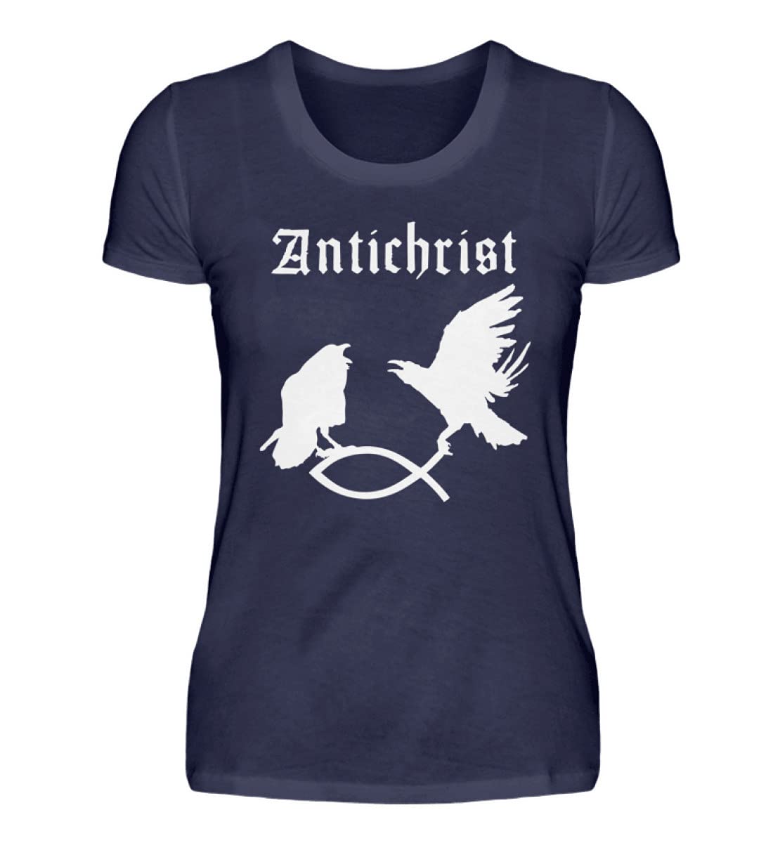 T-shirt Antichrist Corbeau poisson chrétien vêtement gothique femme bleu marine XXL - 3