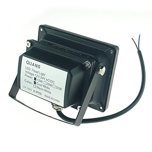 QUANS 10W 12V 24V DC AC Low Voltage LED Flood Light Lamp Floodlight Security Outdoor Waterproof Ultra Bright Black, 4 Pack Cool White