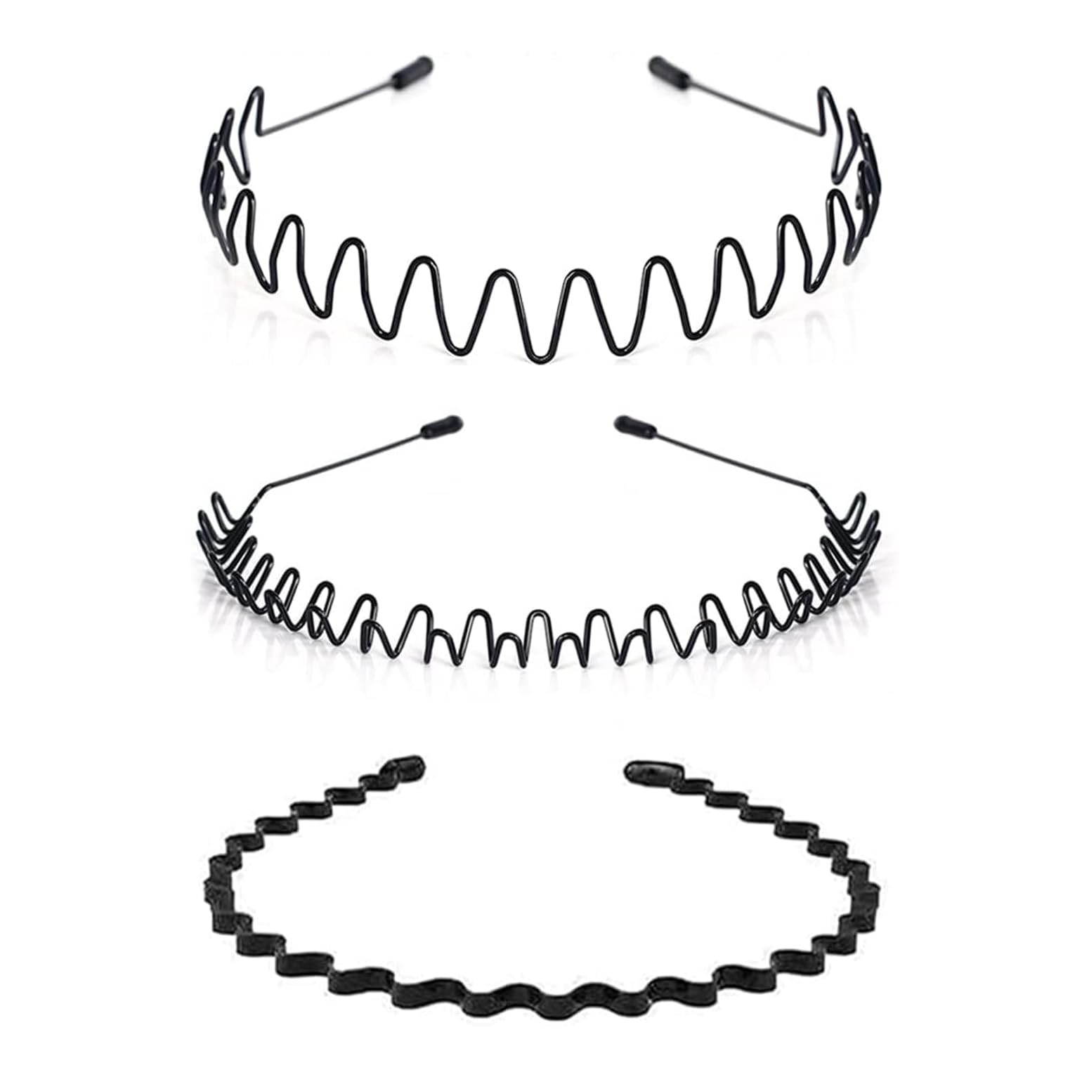 KELUBATU Metall Haarband für Männer Frauen Schwarz Welle Rutschfestes Elastisches Stirnband Stirnbänder Schönheitspflege Geeignet für Outdoor Sport, Fitness, tägliches Make-up Yoga(3 Stück)