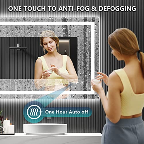 Image of 48x36 Inch LED Bathroom Mirror with Lights Front and Backlit Lighted Vanity Mirror for Bathroom Wall with 3 Colors Dimmable Anti-Fog Memory Shatter-Proof IP54 Waterproof Horizontal /Vertical