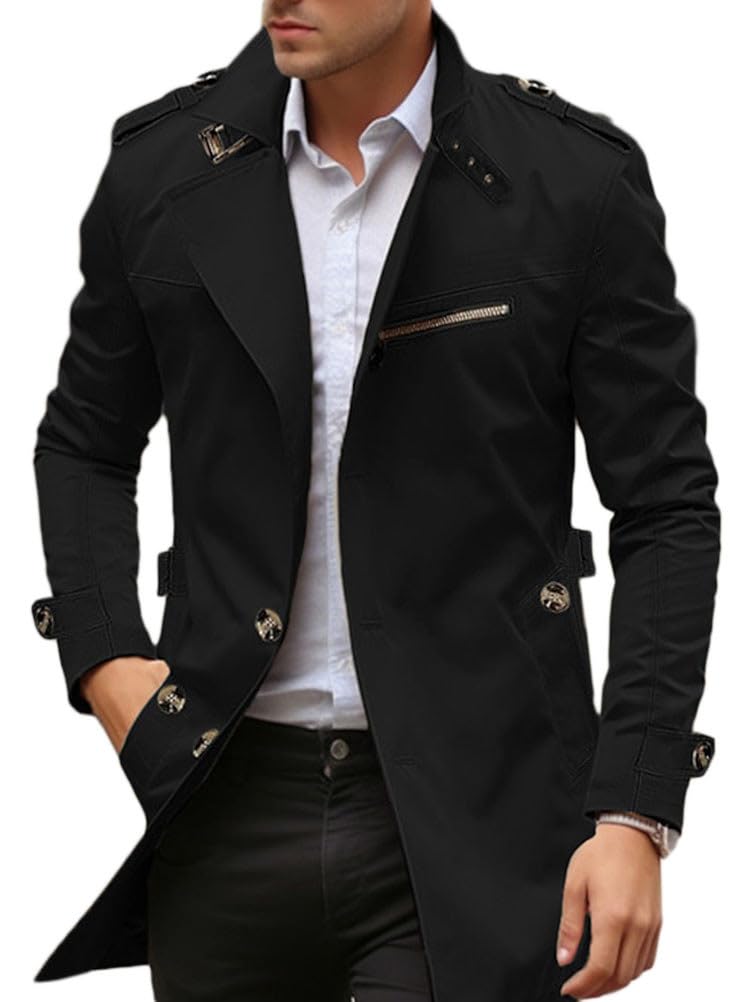 Trench Coat Uomo Lungo Casual Cappotto Slim Fit Business Parka Outwear Giacca Jacket Classico Soprabito a Maniche Lunghe Doppiopetto Elegante Trench Lungo da Uomo